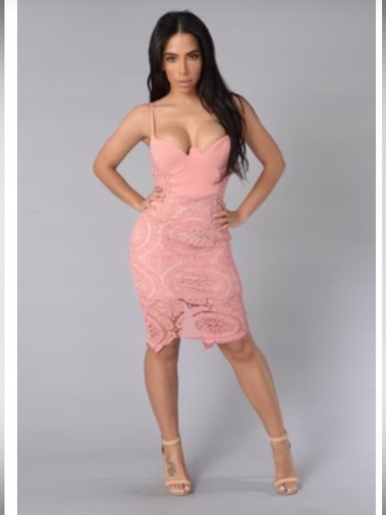 Fashion Nova Dresses & Skirts - Fashion Nova Blush Pink Lace Midi Bodycon Dress